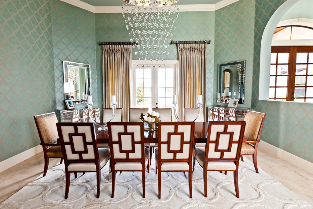 Formal dining room with chandelier 